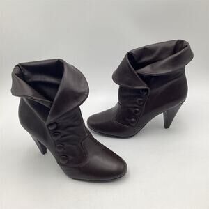 Gianni Bini Women's Brown Leather Ankle Booties Size 8 Block Heel